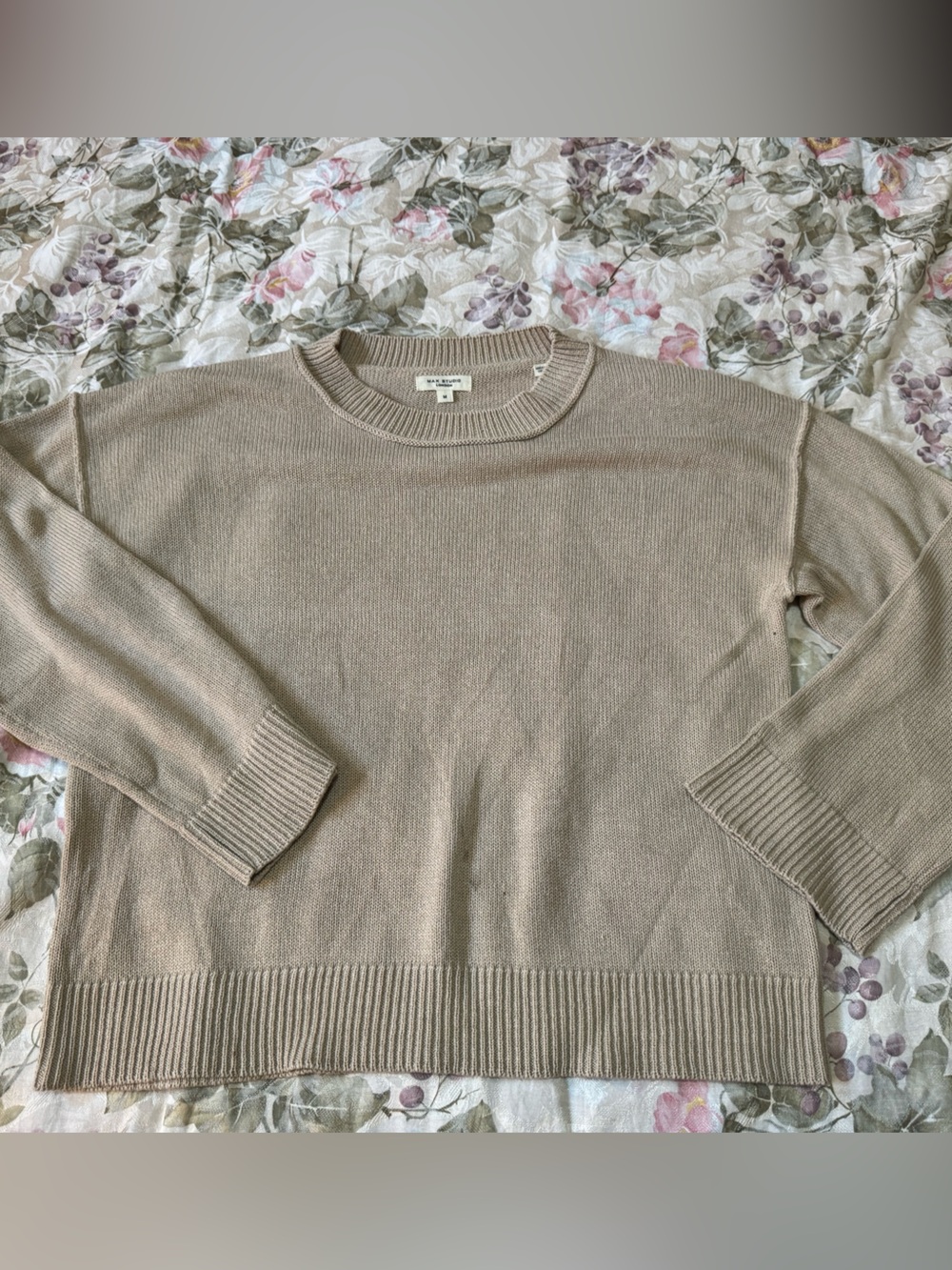 Max Studio London Beige Linen Blend Crewneck Sweater Medium
